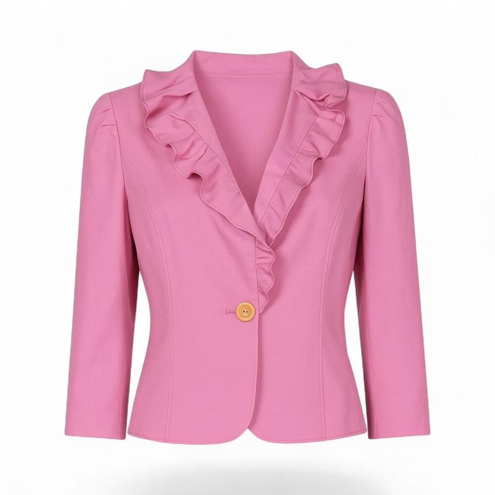 Valentino Roma Spa Size‎ 10 Ruffled Front Blazer Jacket Hot Pink Barbiecore Y2K